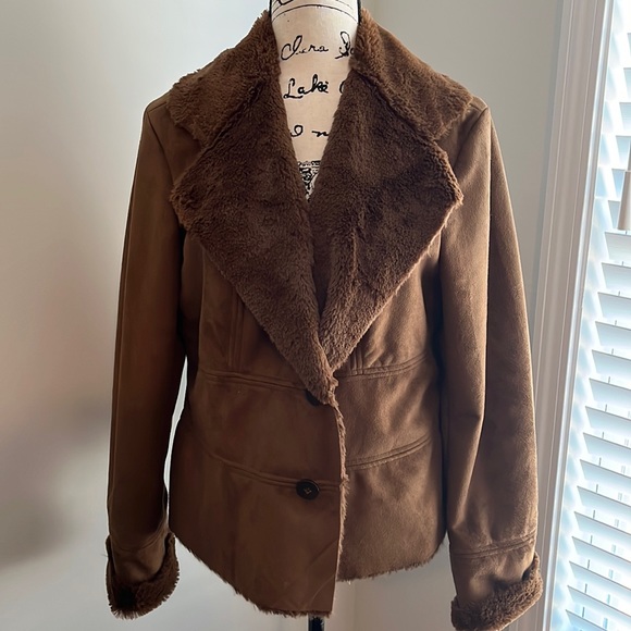 Jackets & Blazers - COLDWATER CREEK Faux Suede Faux Fur Lining Coat Jacket